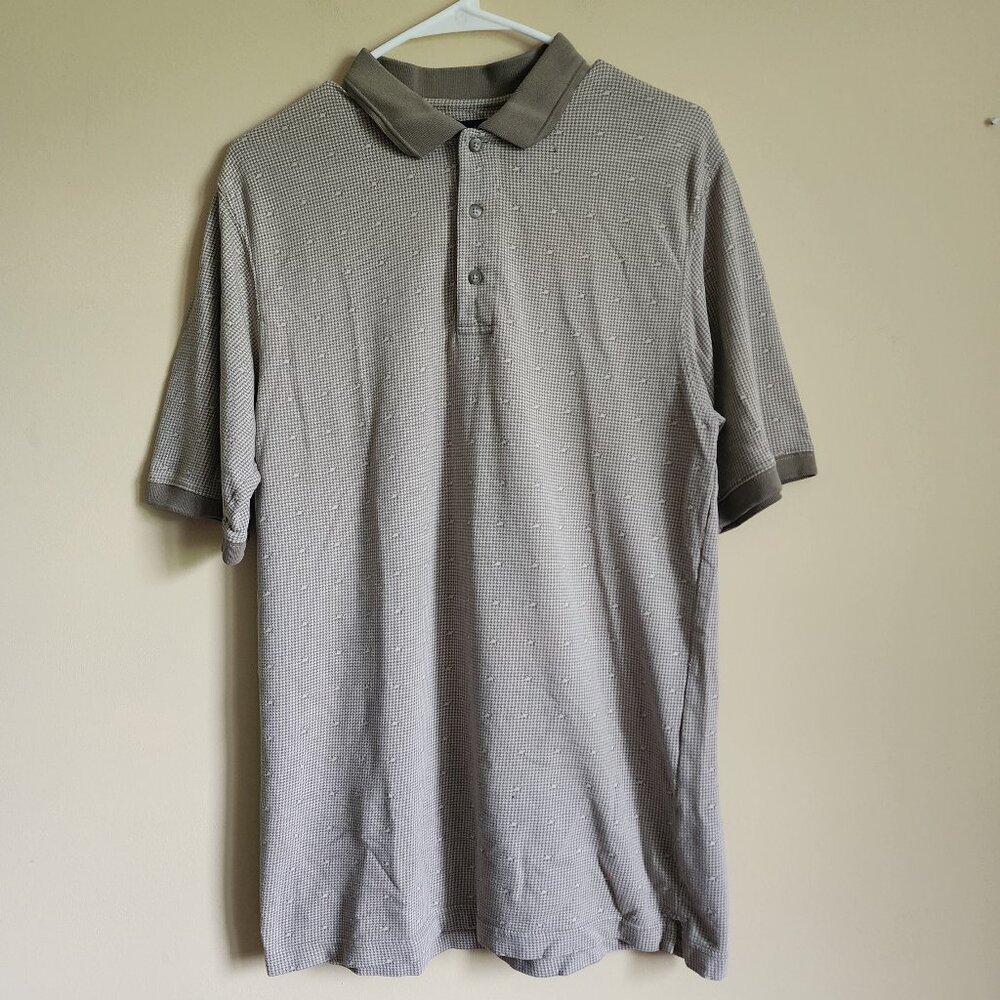 Puritan Polo Short Sleeve Olive Green With White Checkered Design Size Medium